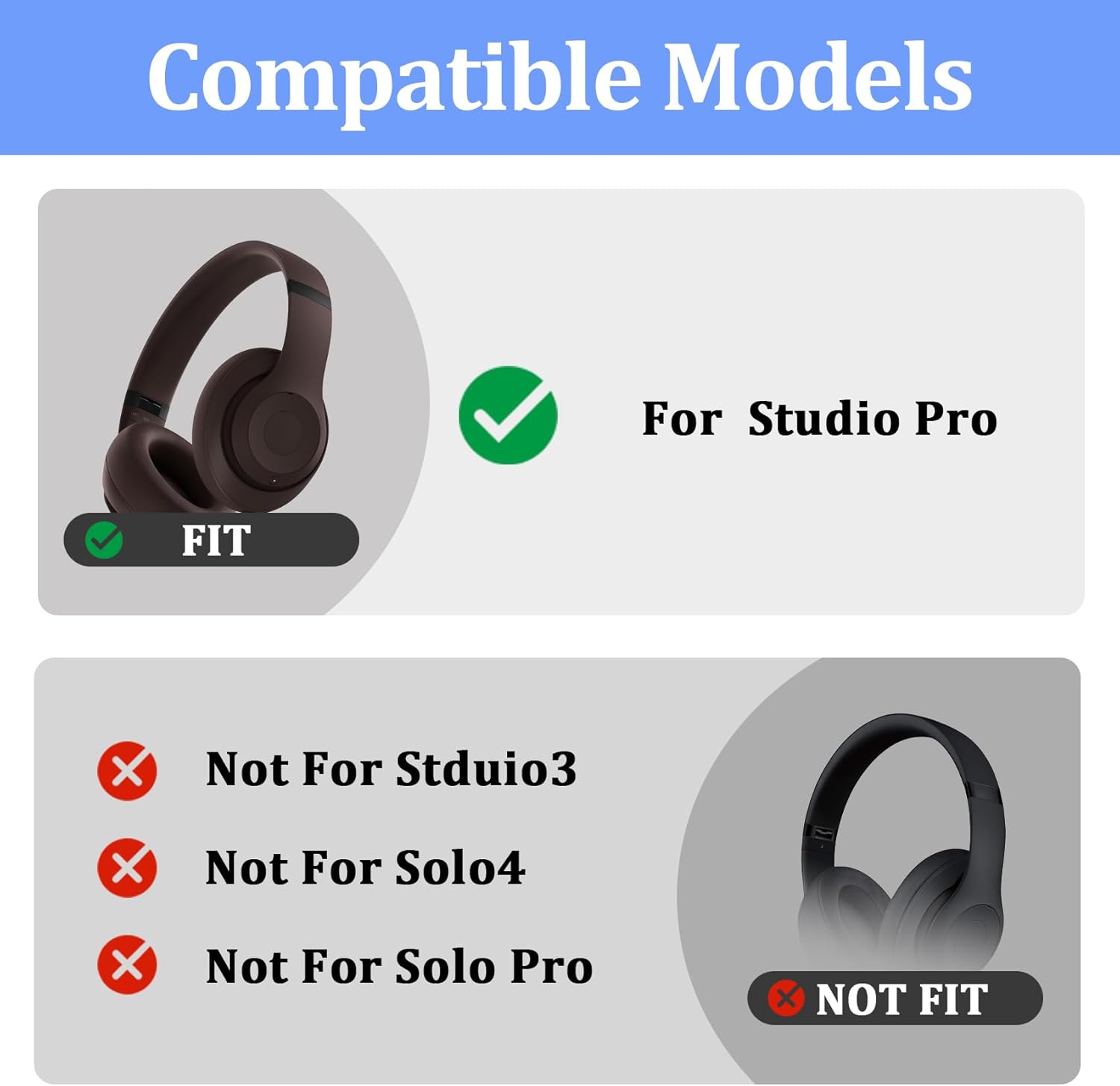 Studio Pro Inside Panel Inner Panel Repair Parts Accessories Repair Kit for Beats Studio Pro（Model A2924） Headphone,Durable Inner Shell Outside Shell Repair Parts(Deep Brown)