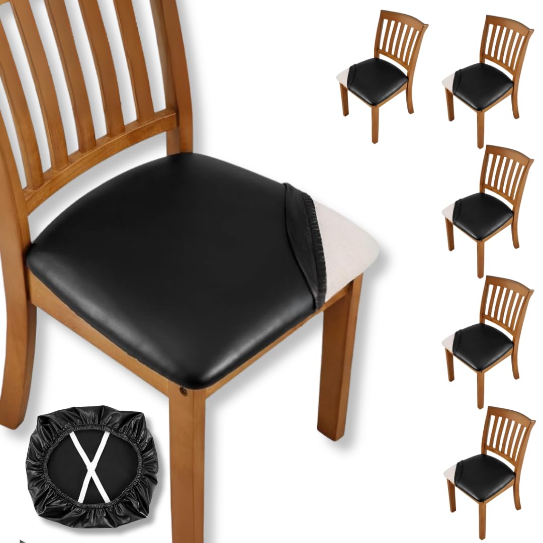 Qlarity Covers PU Leather Dining Chair Covers | Waterproof & Elastic Kitchen Chair Slipcovers for Stain/Scratch Protection | Soft & Well-Fitted Parsons Covers for Dining Room (Black-6pcs)-image-10