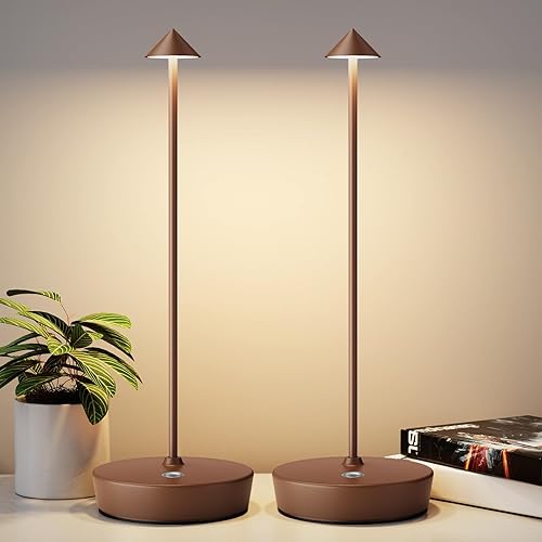 Miniatura 10 de 2Pack Lámpara de mesa recargable inalámbrica, lámpara de escritorio LED portátil alimentada por batería de 6000 mAh, lámpara de metal USB, 3 niveles