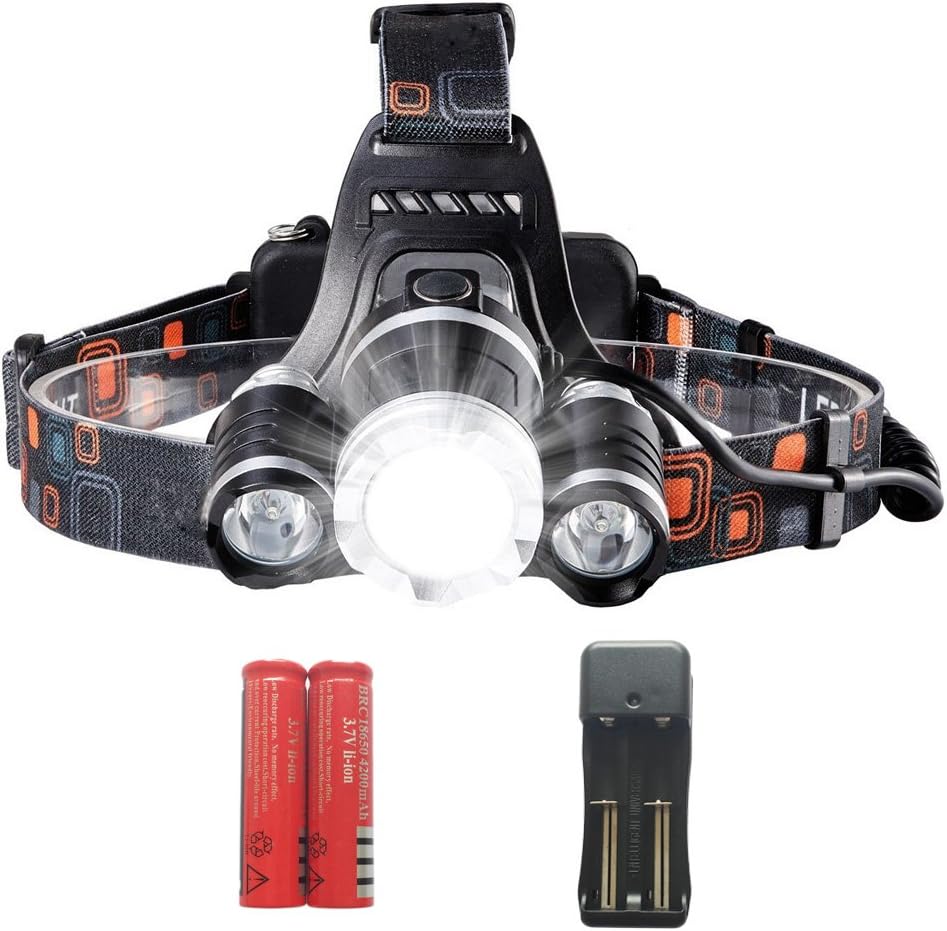 SmallSci 6000Lumen LED Headlamp Brightest Waterproof Torch Light 90º Moving Zoomable Light 18650 Rechargable Battery Adjustable Headband Camping Running Hiking