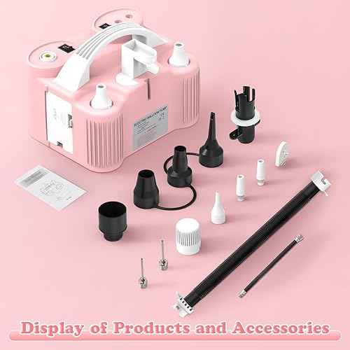 Miniatura 7 de Bomba de globo eléctrica 4 en 1, bomba de aire eléctrica portátil, soplador de globos de doble boquilla de llenado rápido de 110 V CA, deflador para