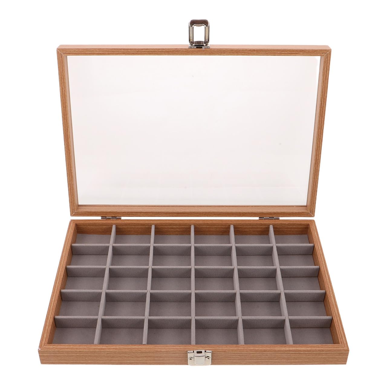 Caja Organizadora de Minerales y Cristales y Tapa Transparente con 30 Compartimentos de Madera Beige para Coleccionistas Hogar u Oficina