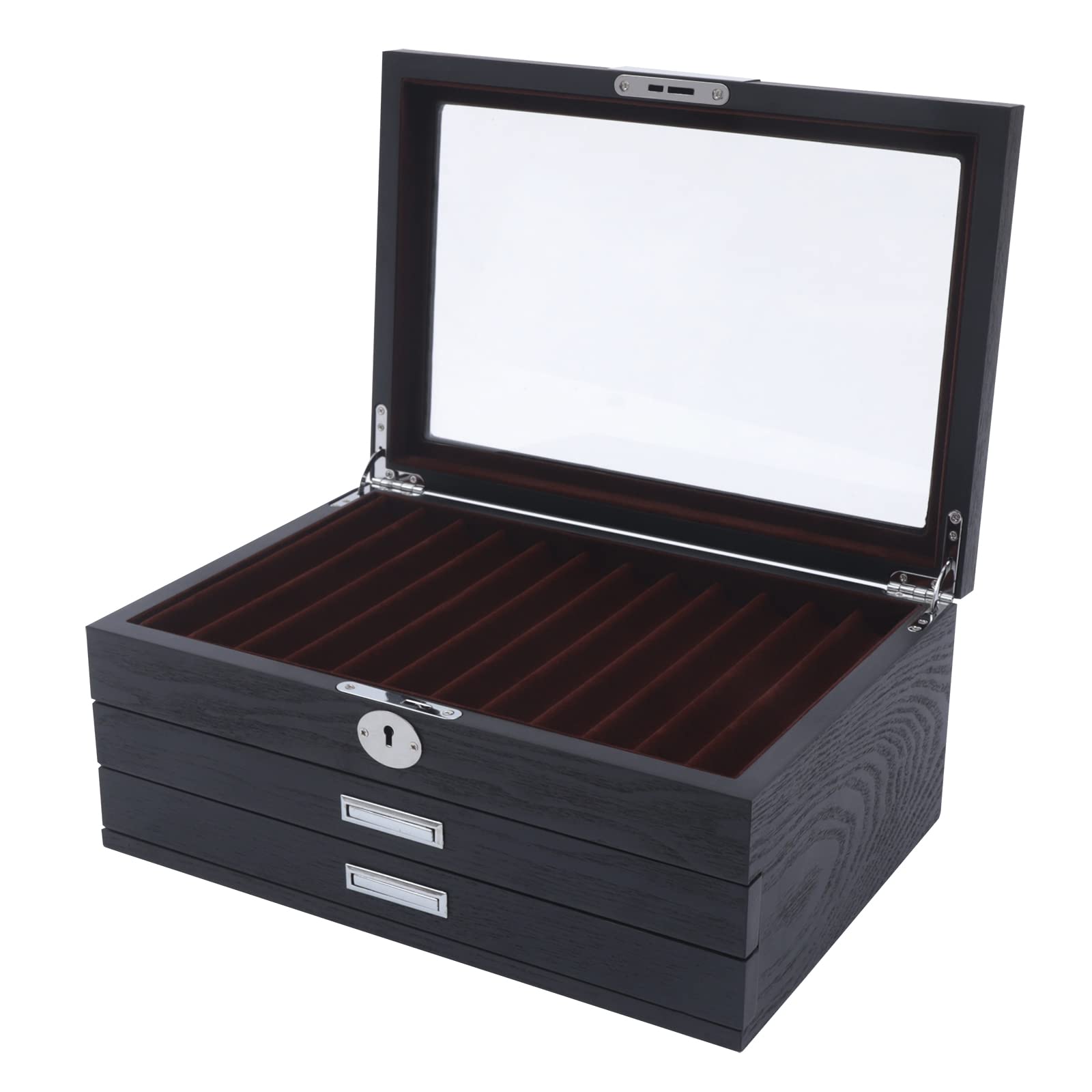 Holz Stifte Organizer, Luxus Stifte Organizer schreibtisch,32*22*13CM 12 Slot Pen Storage Organizer Case mit einem Schlüssel (3 Lagen),Samtfutter für Zuhause, Büro und Schule，Persönliche Sammlung