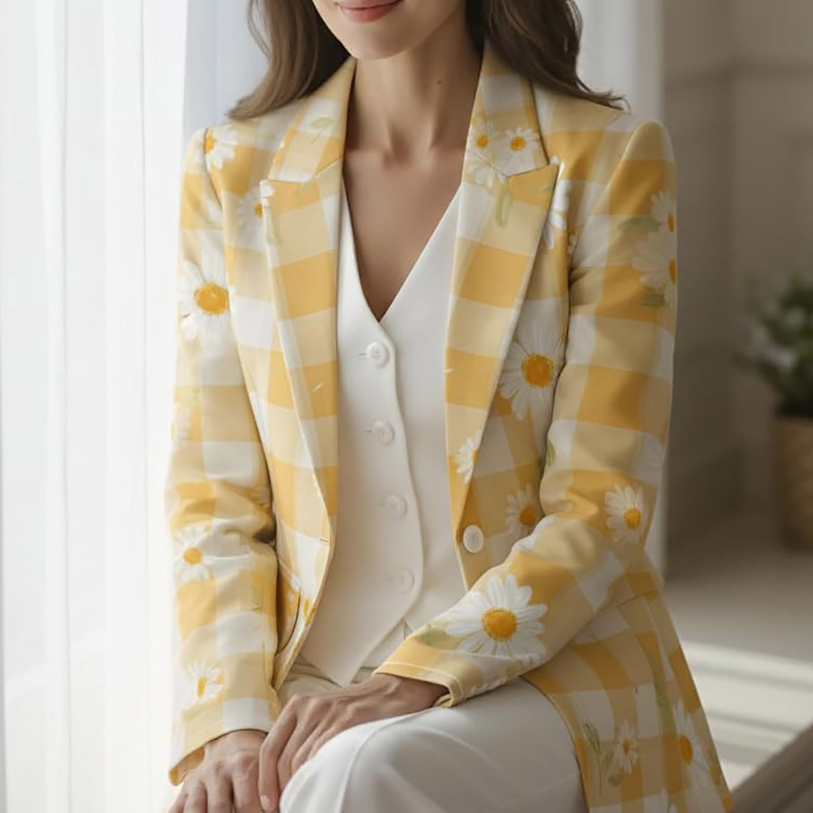 Blazer élégant pour femme, coupe ajustée, manches longues, col | Vestes de robe avec imprimé élégant, grandes tailles, avec boutons, veste de travail, bureau et occasions formelles