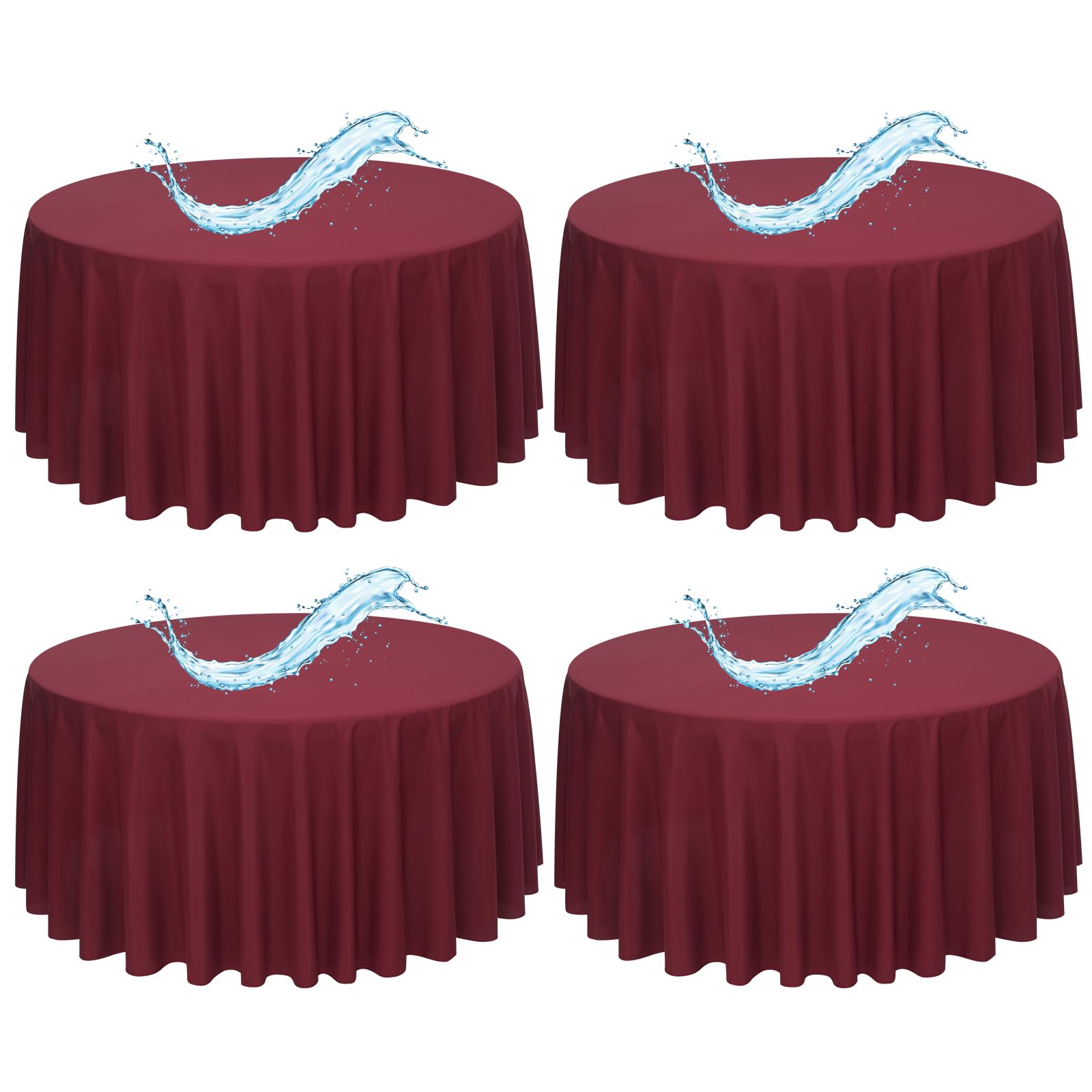 4 Pack Burgundy Round Tablecloth 229CM/90Inch Burgundy Tablecloths Waterproof Polyester Table Cloth for Round Tables Stain and Wrinkle Resistant Washable Fabric Table Cover for Party Wedding Dining
