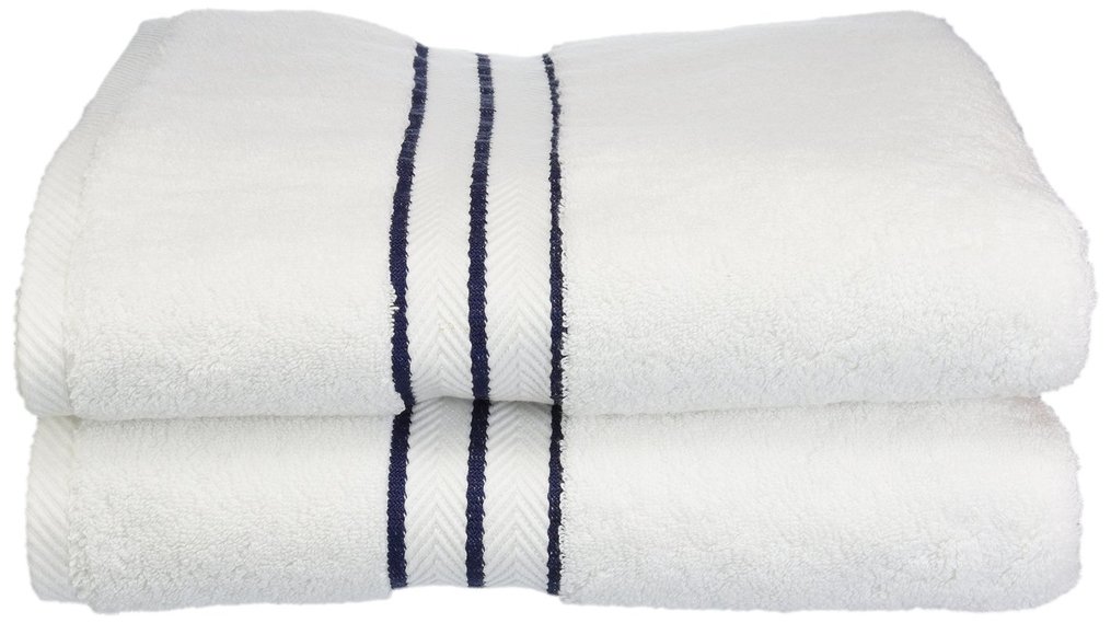 Superior - Asciugamani da Bagno di Lusso Collezione Hotel, Cotone Egiziano 100%, Bianco/Blu Marino, 900 g, Set di 2