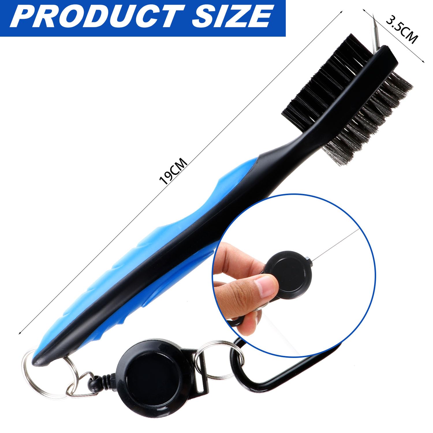Spazzola da golf per mazze da golf Golf Club Brush Groove Cleaner spazzola per la pulizia della mazza da golf con moschettone per superfici di racchette, scanalature per borsa da golf