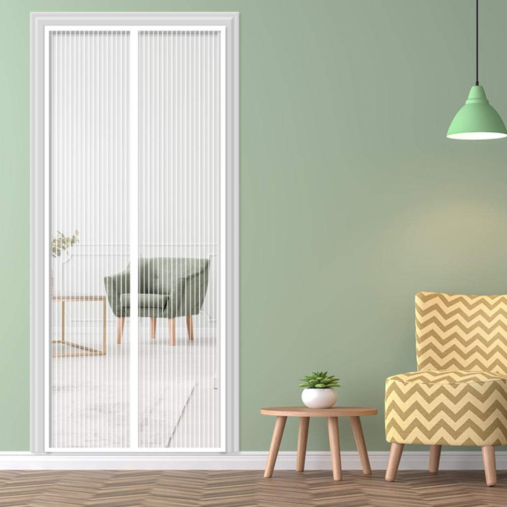 Magnetic Fly Screen Door, 170x200cm, White Magnet Mesh Curtains with Full Frame Magic Tape, Top-to-Bottom Seal Automatically, Mesh Screen Door for Porch and Balcony