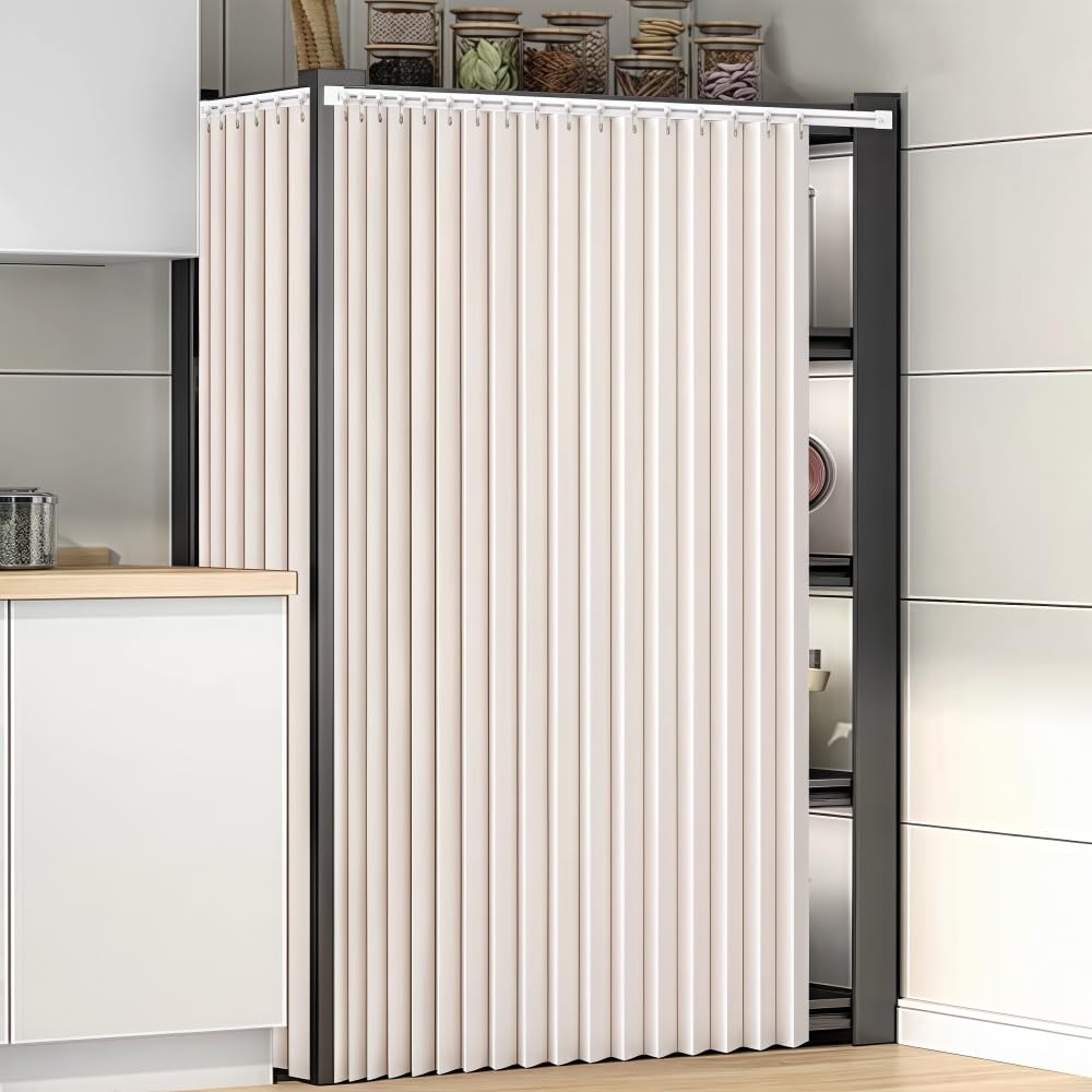 Schrankvorhang für Regale Staubdichte Vorhänge für den Schrank Schränke mit Gleitschienen Leinenmaterial Wasserdicht，Sonnenschutz Kein Bohren Nötig Geeignet für Schlafzimmer(Grau,150cm*200cm)