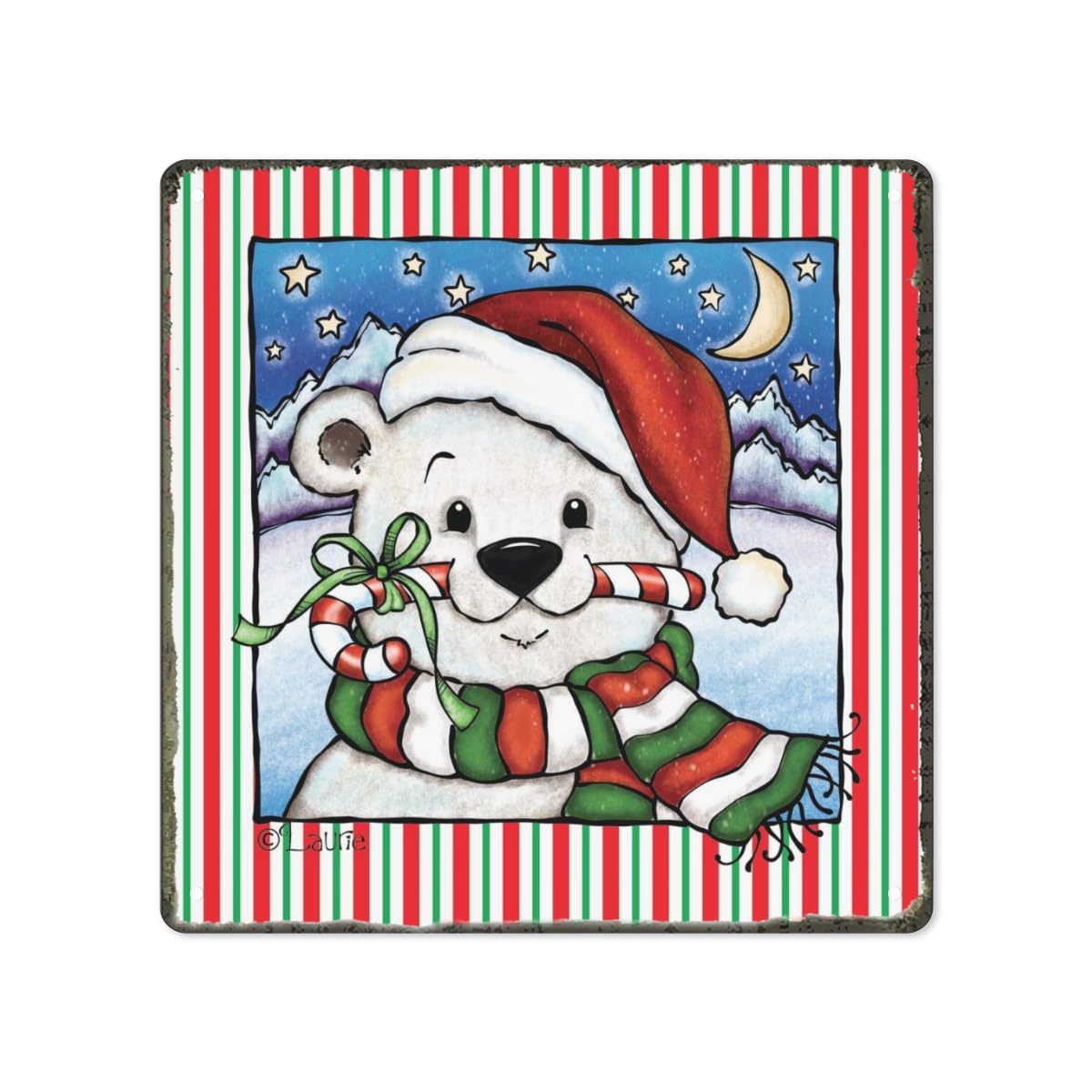 rayprint Christmas Polar Bear Wreath Vintage Merry Christmas Metal Tin Sign Home Bar Cafe Garage Wall Decor 12 x 12 Inch