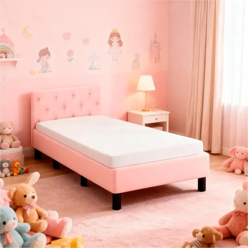 Cama Box Infantil com Cabeceira Inca Liso + Colchão Premium 150x70x19cm INFANTIL (Rosa)