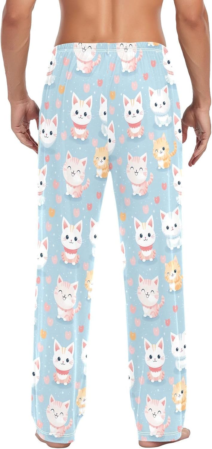 ALAZA Cute Kitten Cats Hearts Men's Pajama Pants Men Cotton Pajama Bottoms with Pockets, S