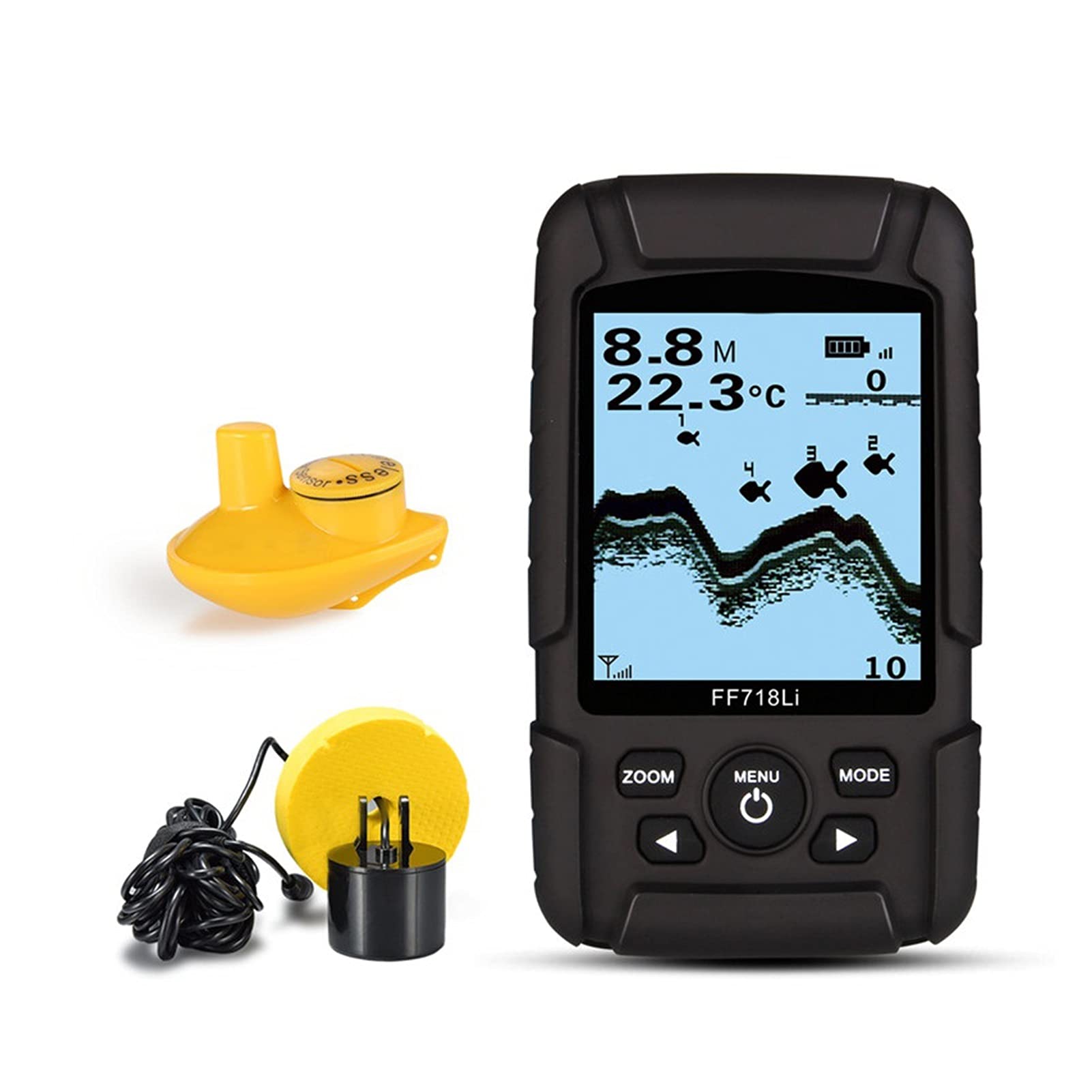 Sonar Trasduttore 2-in-1 Cablato e sensore Wireless Portatile Pesh Finder 328ft / 100m profondità(718LI-W)