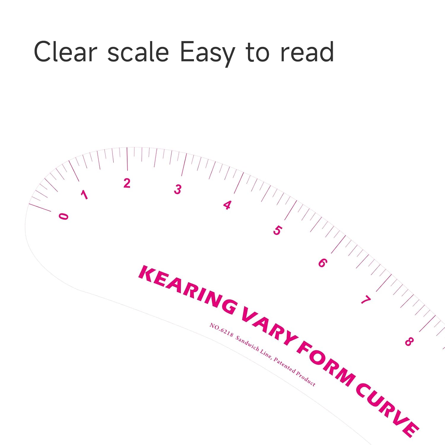 KEARING 18inch Clear French Curve Ruler for Pattern Making, Vary Form Curve Ruler for Sewing, Sandwich Line Scale, Clear Hip Measuring Curve Transparent Fashion Designer's Ruler for Quilting