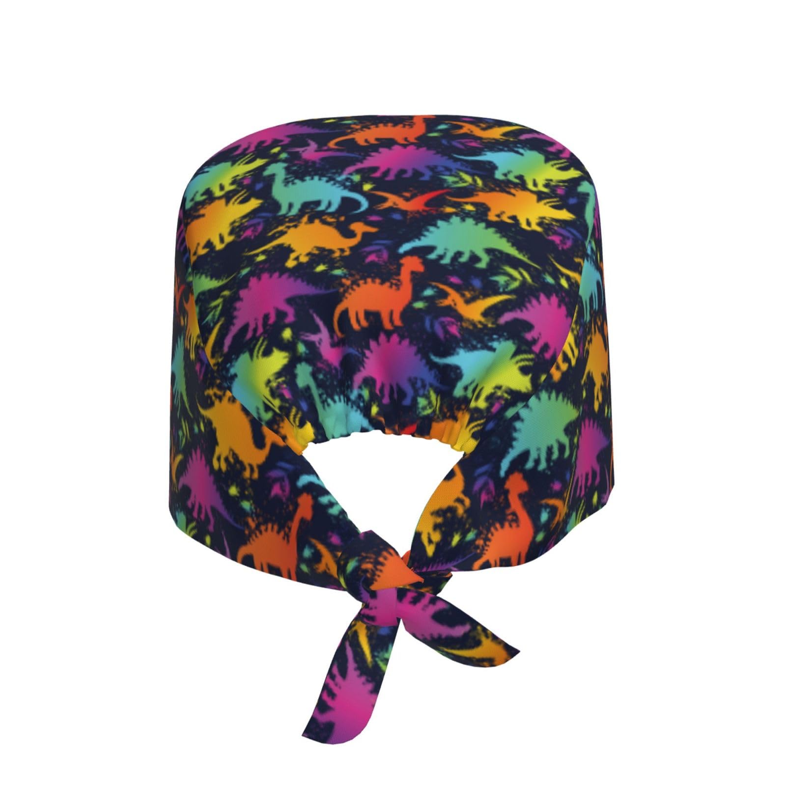 Kuilepa Colorful Dinosaur Print Working Caps With Sweatband Adjustable Working Hats Elastic Scrub Hats Nurse Scrub Cap