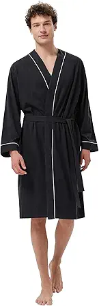 SIORO Men's Cotton Robe Lightweight, Soft Kimono Knee Length Bathrobes for Spa and House, M-XXL