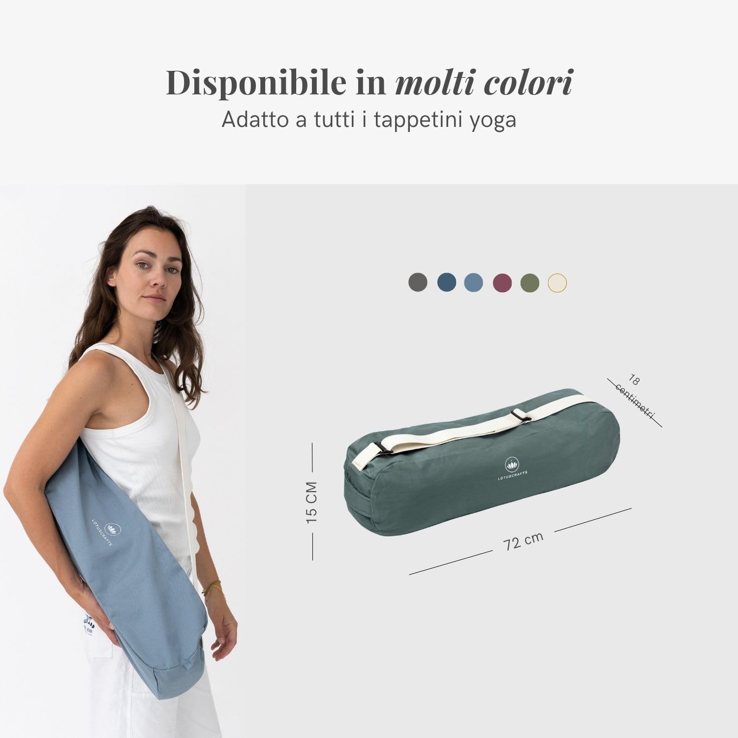 Lotuscrafts Borsa per yoga in cotone biologico, modello Pune, per tappetini yoga e accessori, equosolidale ed ecologica, certificata GOTS