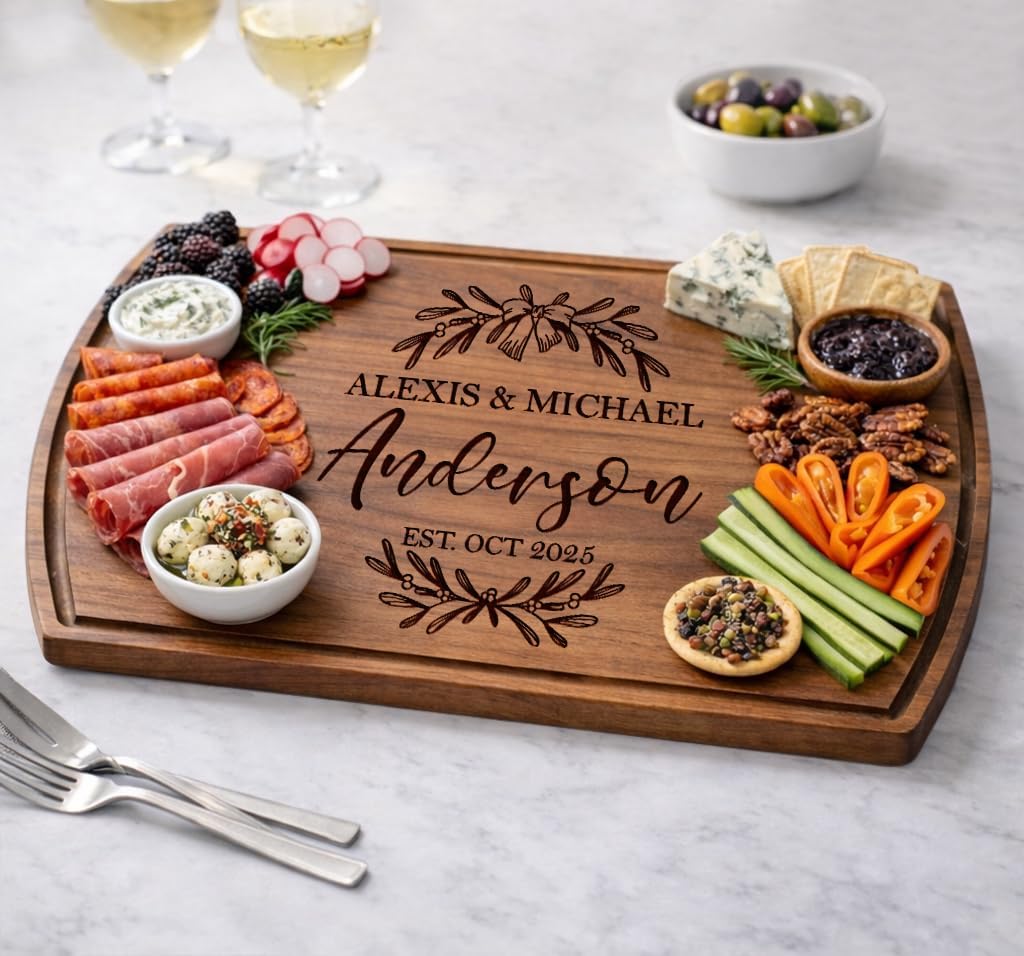 Tayfus Personalized Cutting Board, Custom Engraved Wood Charcuterie Board - Unique Gift Idea for Wedding, Engagement, Bridal Shower, Anniversary & Housewarming - For Couples, Parents & Family