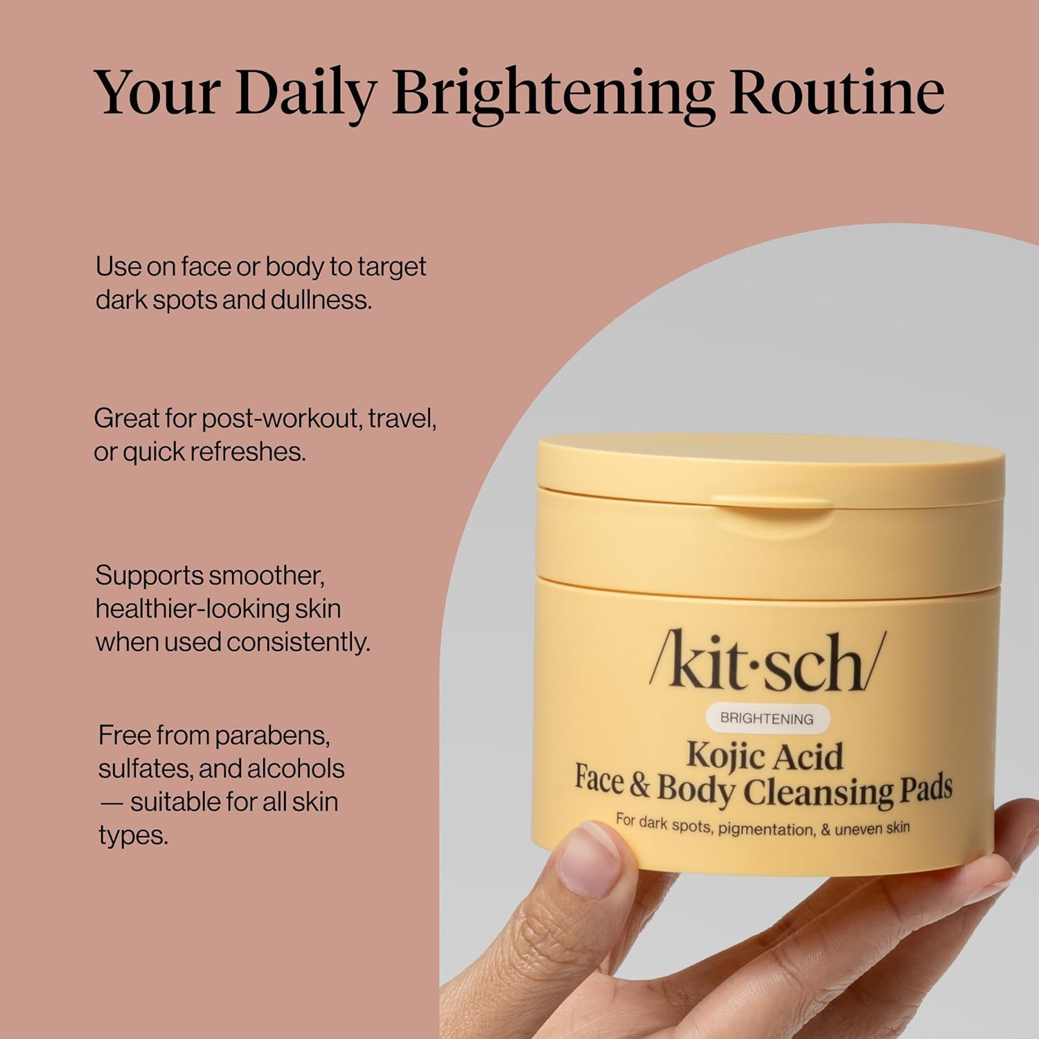 Kitsch Kojic Acid Cleansing Pads (50 Count) + Kojic Acid Soap Bar 4 oz – Face & Body Cleansing Set with Turmeric, Cica, Hyaluronic Acid & Shea Butter for Smooth, Refreshed Skin