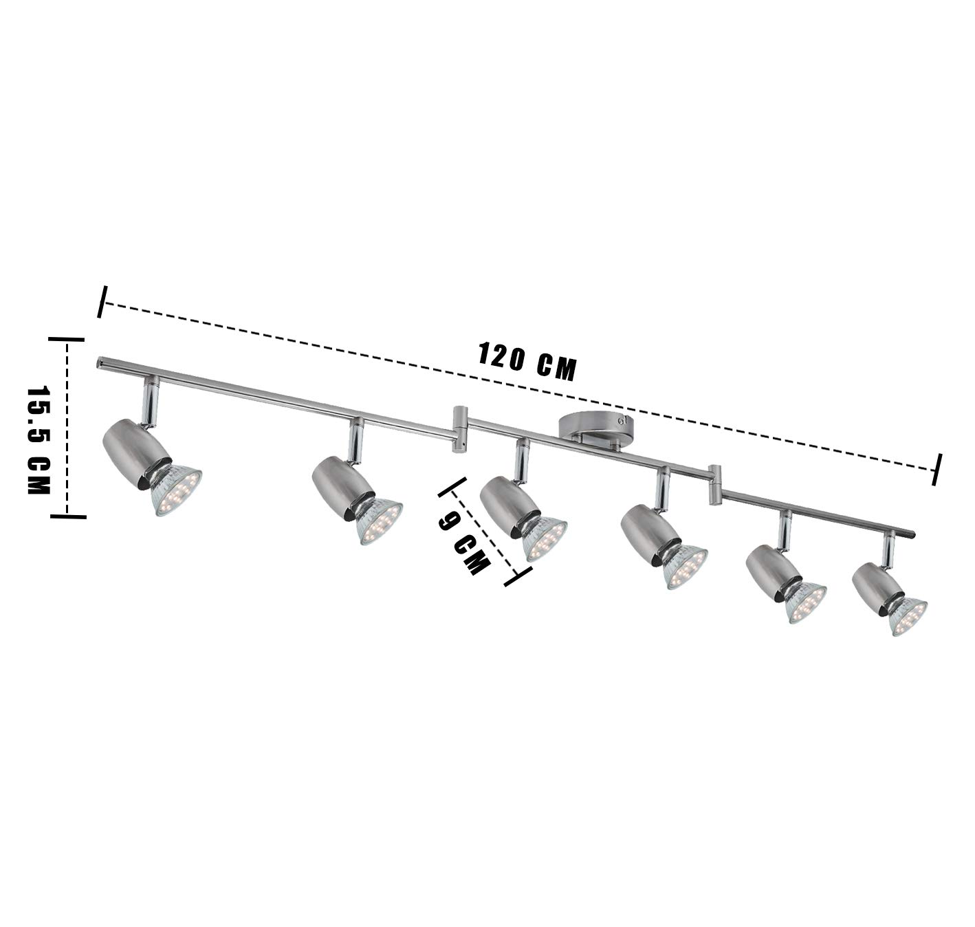 Foco LED giratorio, 6 vías, con 6 focos LED GU10 de 3 W, iluminación interior ajustable