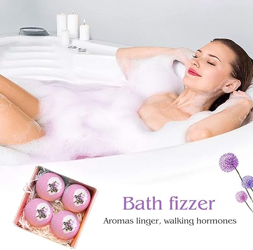 Miniatura 3 de Bolas de sal de baño de flores secas, paquete de 4 unidades, aceites esenciales de extracto de lavanda, piel seca hidratante, spa gaseoso,