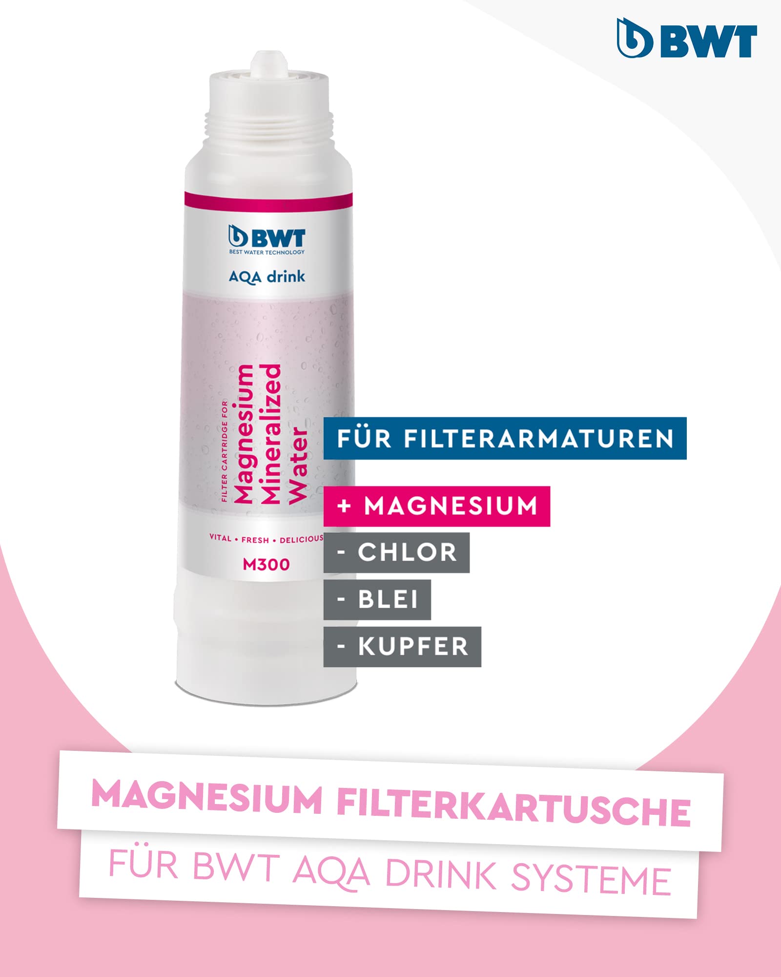 BWT Wasserfilter AQA drink M300 | Filterkerze mit Magnesium, Filtert Chlor, Filtert Blei, Filtert Kupfer