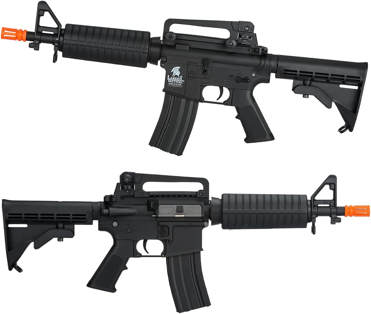 UKARMS Lancer Tactical M4 M933 Commando Field AEG Metal Gears Airsoft Gun Rifle - Combo (Black High Velocity)