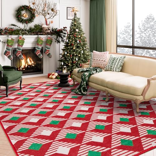 HUGEAR 8x10 Christmas Washable Area Rug Non Slip for Living Room,Geometry