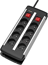 Multiprise avec Deux Interrupteurs, 8 Prises, Protection Contre Les Surcharges, Cordon de 2 m, 16A/3680W
