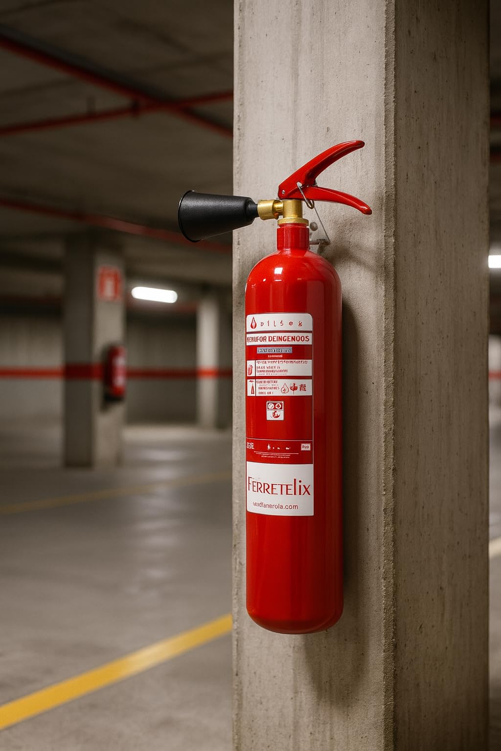Ferretelix®. Extintor CO2 2 kgs dioxido de Carbono Incluye Soporte metálico de Pared y difusor (no Deja residuos)