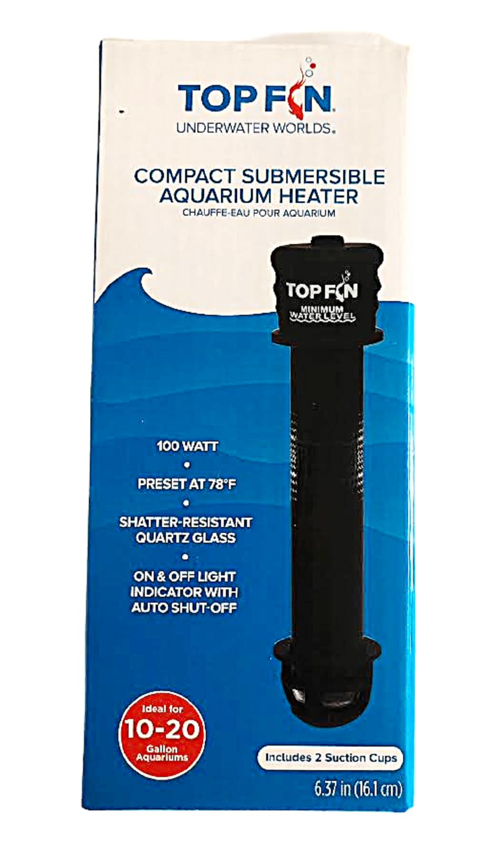 Top Fin Riscaldatore compatto per acquario, indicatore di accensione e spegnimento automatico (acquari da 10-20 galloni)