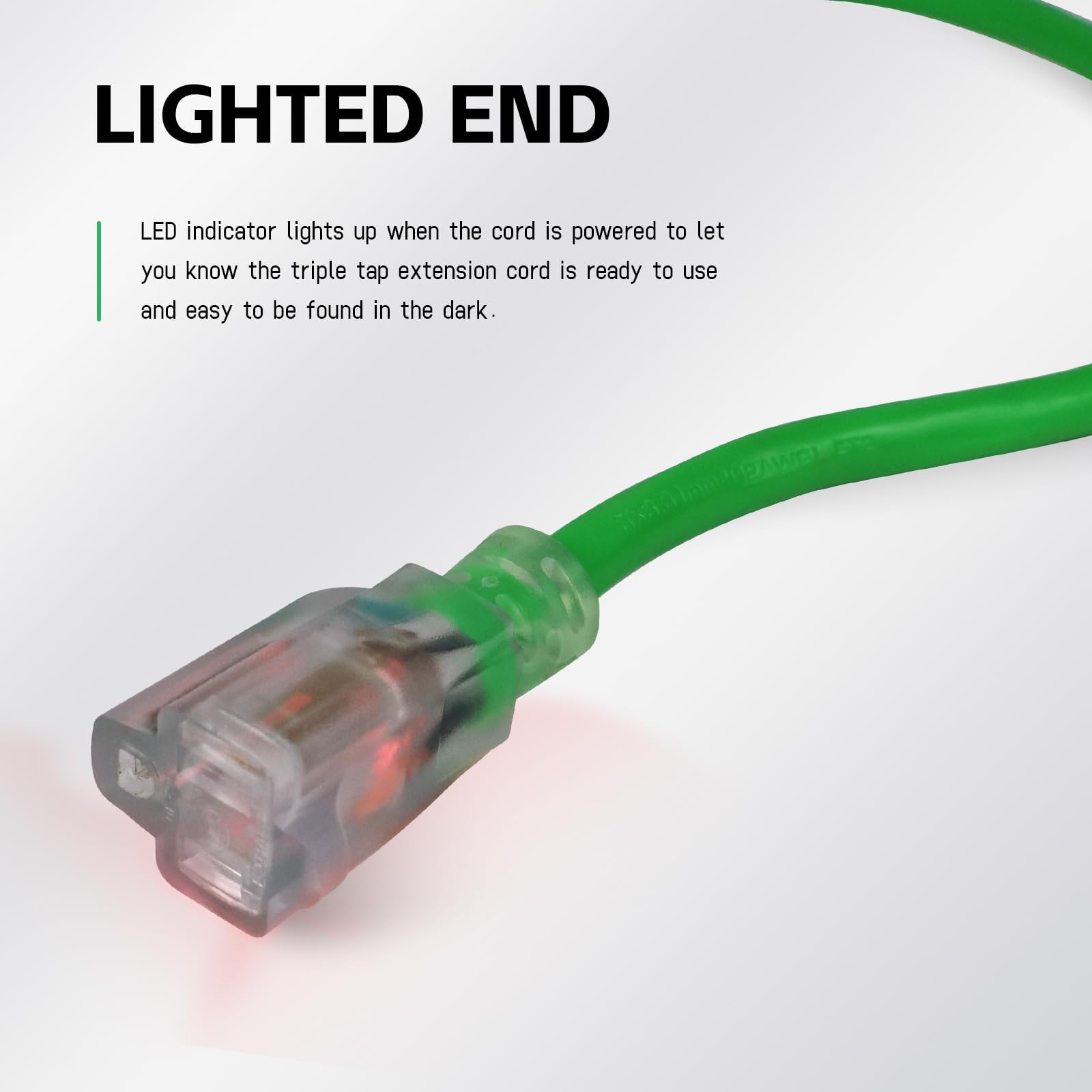 EP 6 Ft Outdoor Extension Cord, 12/3 SJTW Heavy Duty Waterproof Power Cable, 3 Prong Grounded Plug, Lighted End, for Lawn, Garden, Appliances, Green - 4