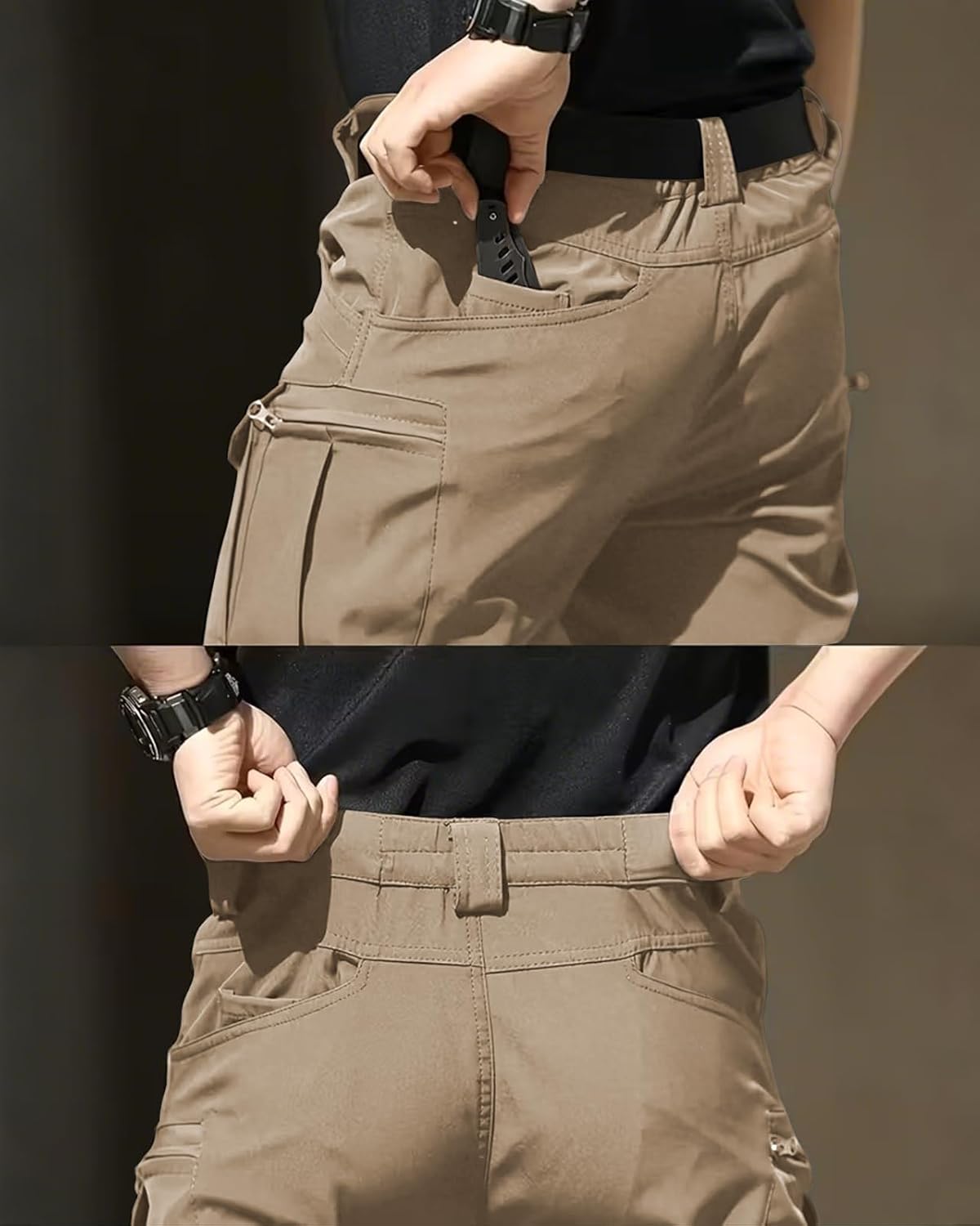 Men's Lightweight Tactical Pants, Water Resistant Hiking Cargo Pants with Multiple Pockets for Outdoor (No Belt) - Image 6