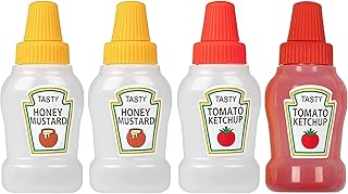 RONRONS 4 Pieces Mini Ketchup Bottles for Lunch Box, 25ml Salad Dressing Containers Small Condiment Squeeze Bottles for Sauce