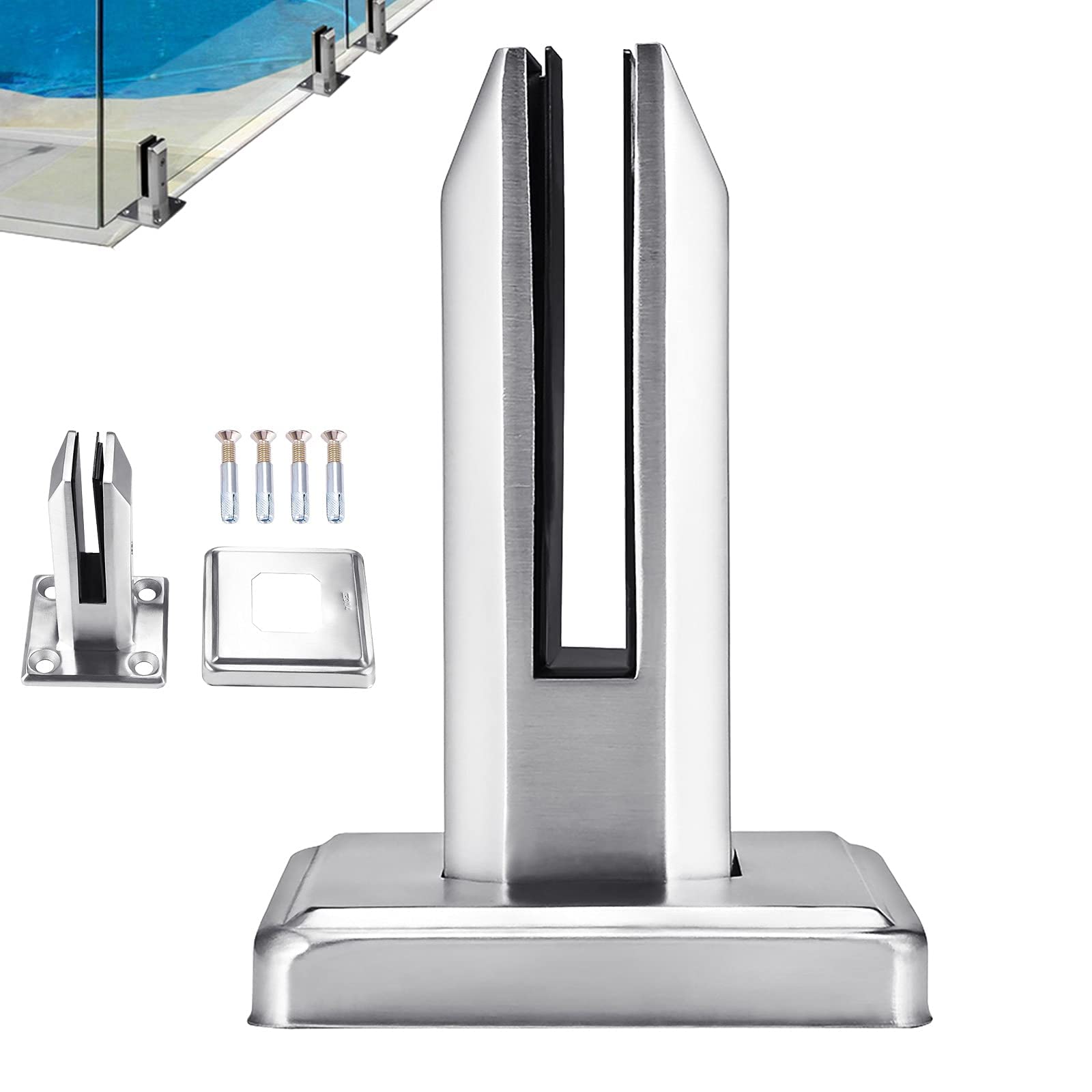 Poste de panel de vidrio de acero inoxidable, abrazadera para valla de piscina, abrazadera para cercado de balcón, poste de balaustrada con espita redonda, soporte, montado en el piso
