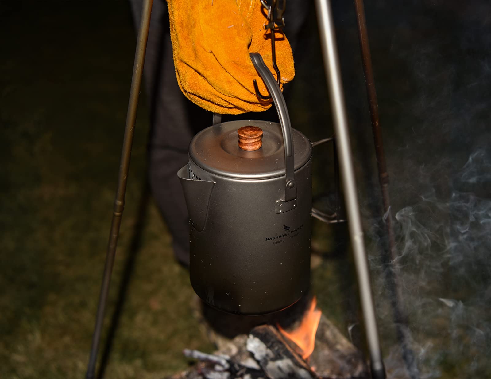 iBasingo 1500ml Titanio Hervidor de Café de Camping Hervidor de Té Barista Máquina de café para viajes al aire libre Picnic Senderismo Jardín Fogón Taza de infusión rápida