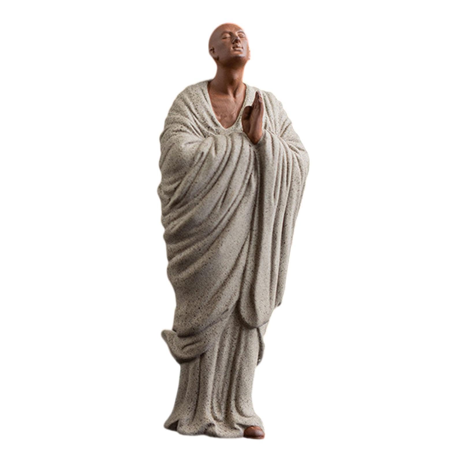 Statuette de Moine figurine décoration maison salon et ornement de jardin gris