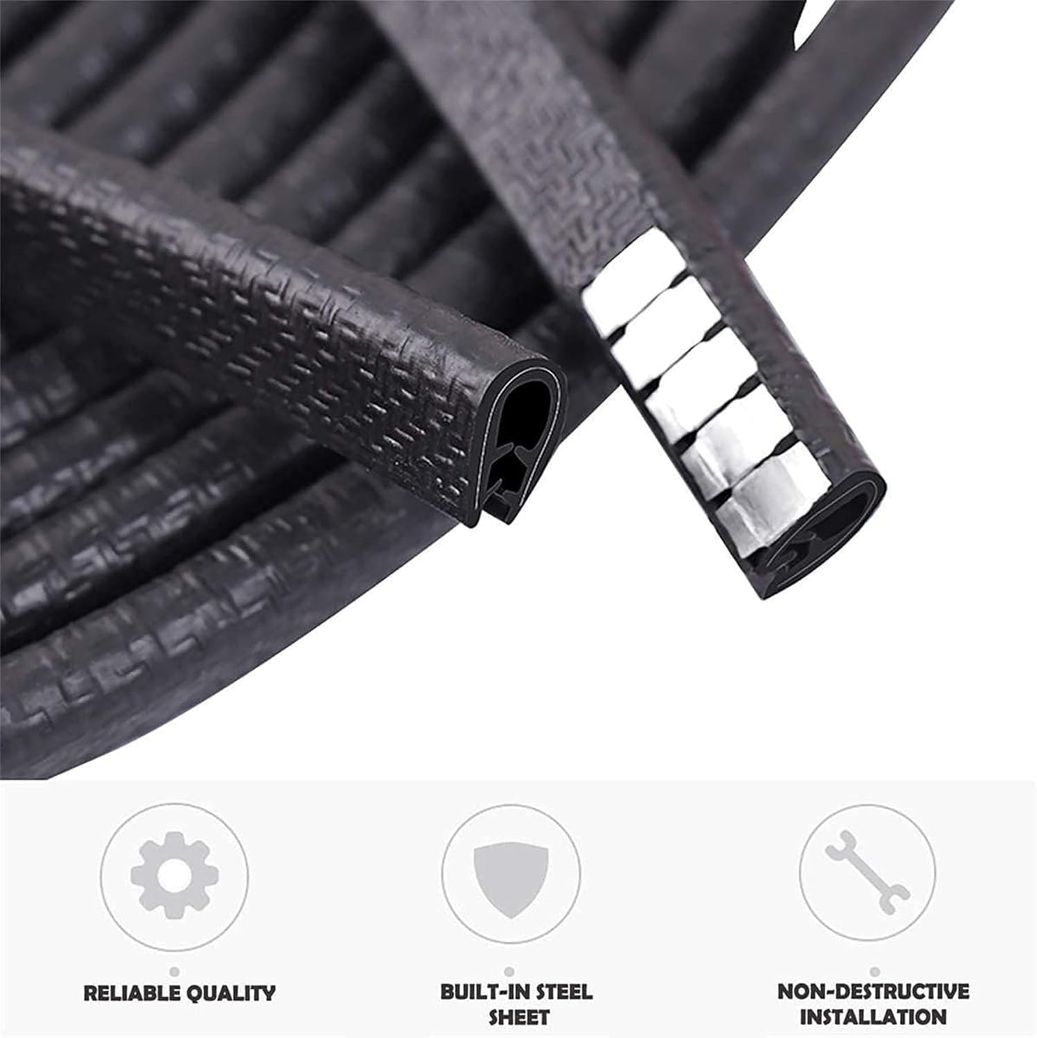 Universal Car Door Guards 66Ft(20M), Rubber U Shape Edge Trim Protection Strip, Black No-Glue Design Fits Most Vehicles