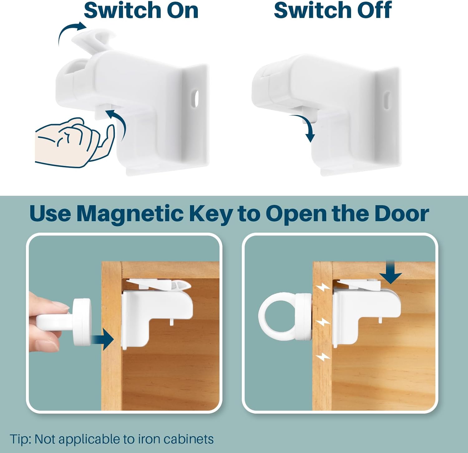 Inaya 2-Pack Child Proof Door Lever Lock & 12-Pack Magnetic Cabinet Locks for Baby Proofing