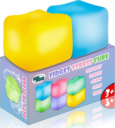 Miniatura 24 de 2 cubos antiestrés que brillan en la oscuridad, bolas antiestrés para adultos y niños, juguetes sensoriales súper sólidos, juguete sensorial, cubo