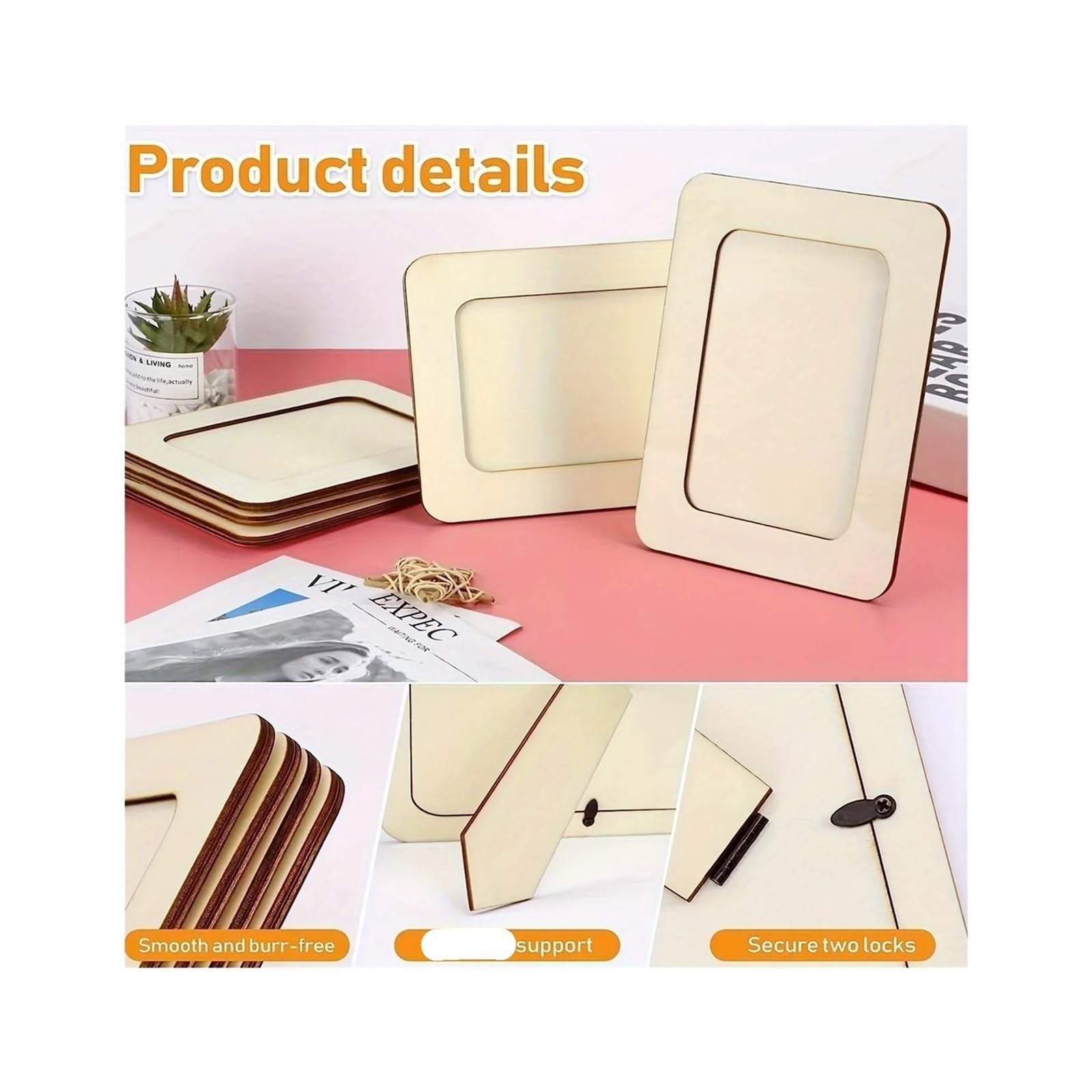 6 marcos de madera for fotos, manualidades, postales, kit recuerdo sin terminar, decorable para Fotos