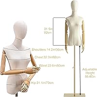 Vista 3 de Maniquí Femenino Forma de Vestido Torso, Cuerpo de Maniquí de Exhibición con Cabeza Desmontable, Manos de Madera y Soporte Dorado de Altura
