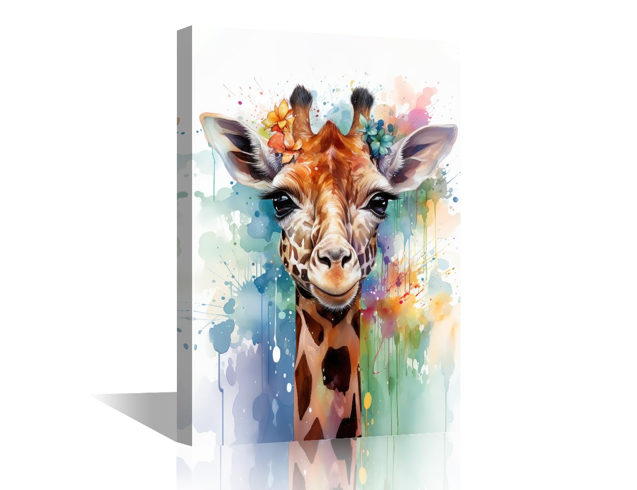 Giraffe Wall Art Animals Pictures Print On Canvas Animals Modern Artwork 1 Panel Wall Decor for Living Room Office Giclee Gallery Wrapped Posters Framed Ready to Hang, 24x16in