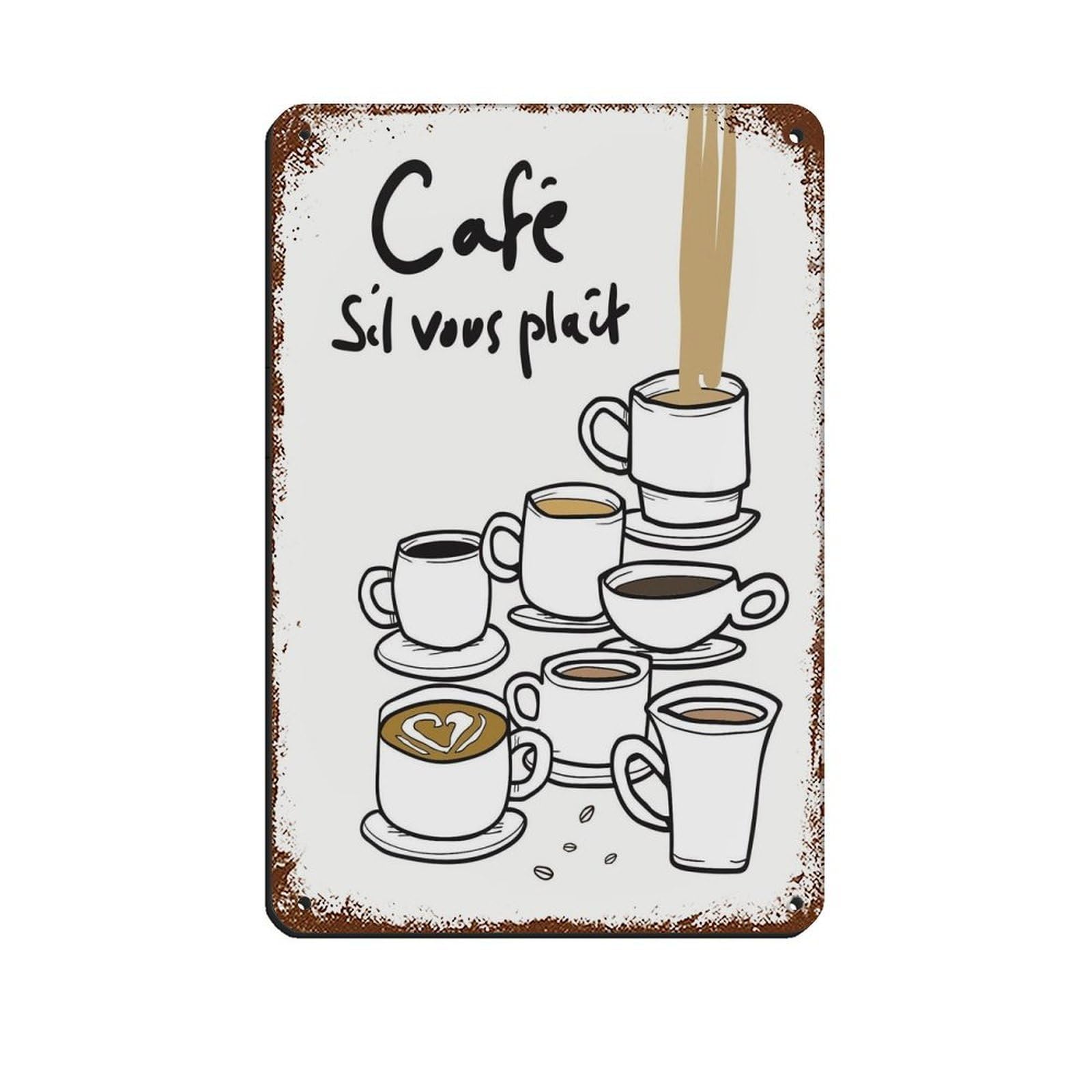 Hand Drawn Coffee Poster, Coffee Cups Retro Poster Metal Tin Sign Chic Art Retro Iron Painting Bar People Cave Cafe Family Garage Poster Wall Decoration 8x12inch(20x30cm)