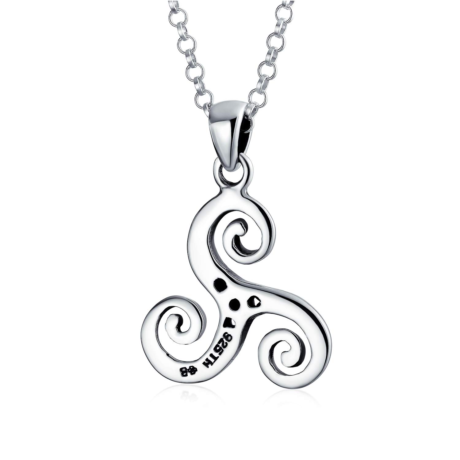 Bling Jewelry Personalize Ancient Spiritual Unisex Viking Round Medallion Celtic Triquetra Spiral Trinity Knot Triskele Pendant Necklace for Women Oxidized .925 Sterling Silver Custom Engraved