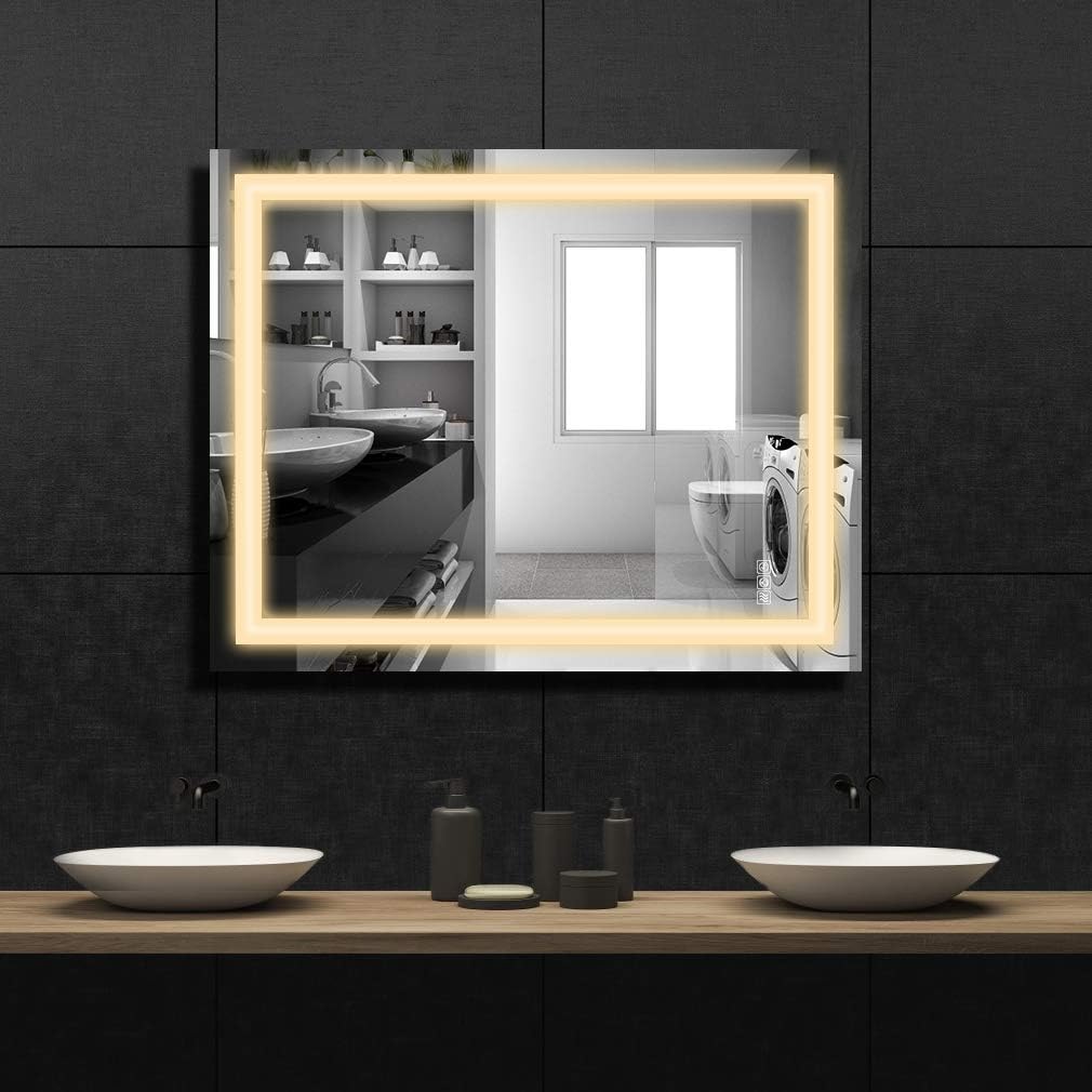 walsport Bathroom Wall-Mounted Vanity Mirror with LED Lights, Smart Touch Control Brightness, Anti-Fog Makeup Mirror, Horizontal Vertical Mounted Way