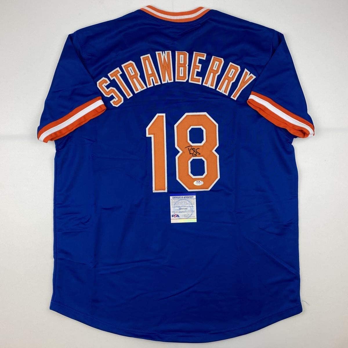 Autographed Darryl Strawberry NY blue baseball jersey