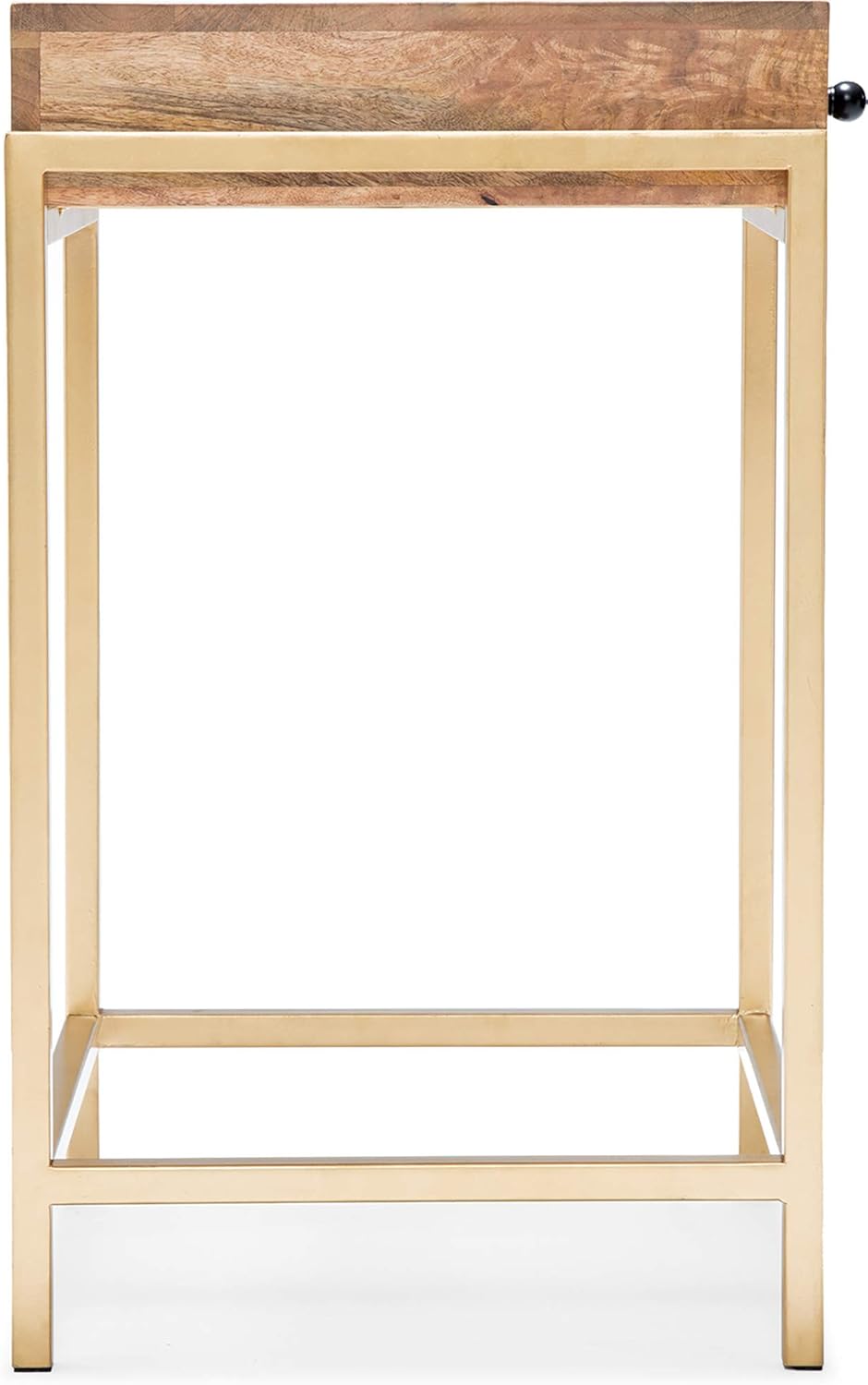 Sidney Beige Mango Wood and Gold Metal Storage Side Table