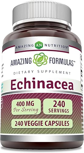 Amazing Formulas Suplemento de equinácea  400 mg por porción  240 cápsulas vegetales  Sin OMG  Sin gluten  Fabricado en Estados Unidos