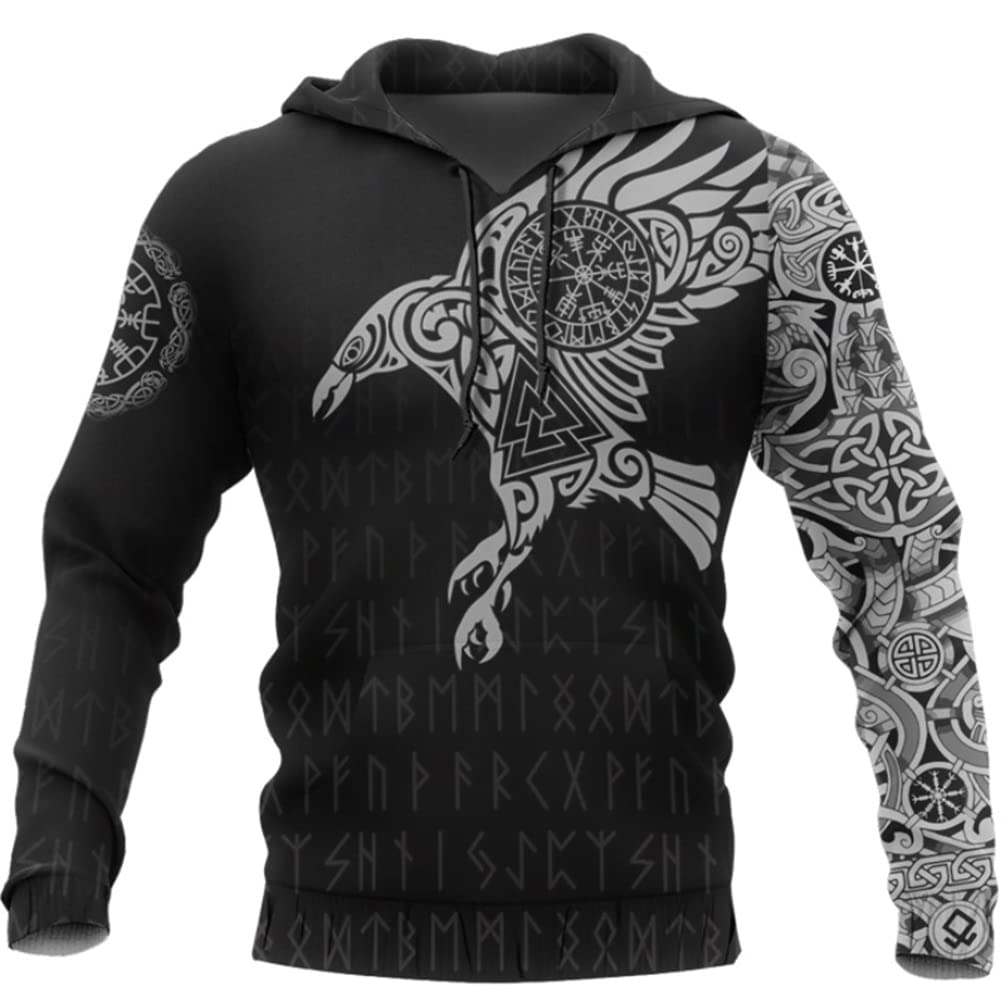 Męskie Bluzy Rozpinane Viking Tattoo The Raven of Odin Bluza Nadrukiem 3D Unisex Jesienna Nowość Odzież (Rozmiar US),White raven hoodies,3XL